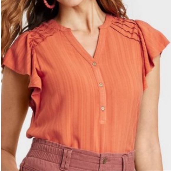 NWT Knox Rose Women's Flutter Sleeves V-Neck Blouse Top XS - Picture 1 of 4